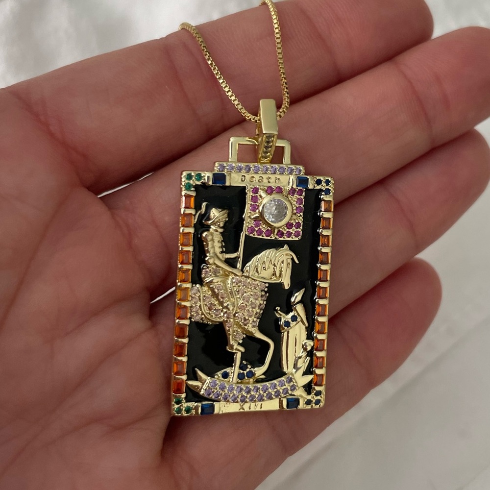 Death tarot card necklace with gem detail - Picture 2 of 3